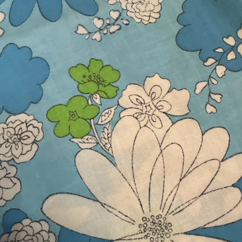Vintage 60s Pillowcase Flower Power Blue White Green Cannon Mod Funky